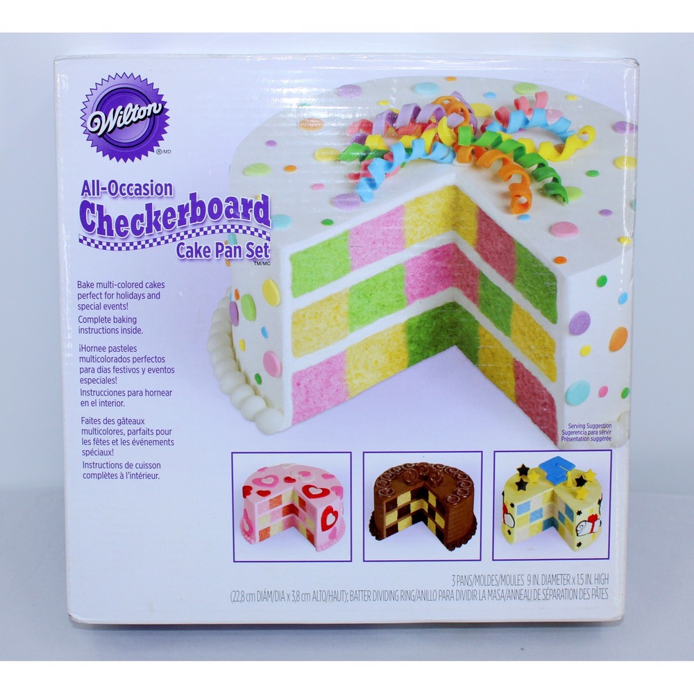 Wilton All-Occasion Checkerboard Cake Pan Set 3 Pans and Dividing Ring 2105-9961